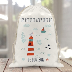 Sac à doudou / pochon / pochette avec lien personnalisé en coton pour enfant 3 tailles Phare image 1