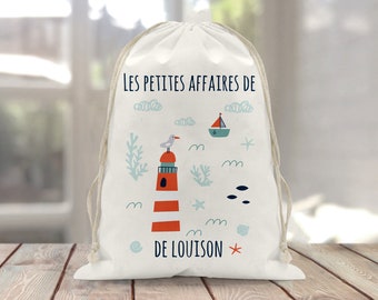 Sac à doudou / pochon / pochette avec lien personnalisé en coton pour enfant 3 tailles Phare