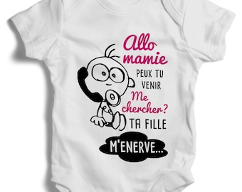 Body bébé personnalisable manches courtes ou longues– Allo mamie ta fille m'énerve