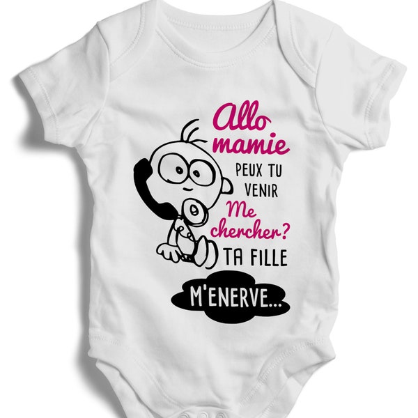 Body bébé personnalisable manches courtes ou longues– Allo mamie ta fille m'énerve