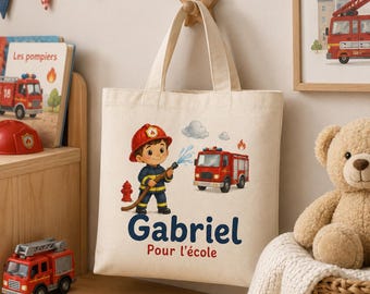 Mini tote bag personnalisé enfant – sac maternelle prénom, rentrée des classes, doudou et chaussons metier garçon 1