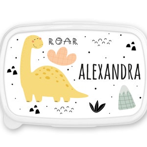Boîte à goûter repas, lunch box, rentrée école, pour enfant prénom personnalisable - dino yellow