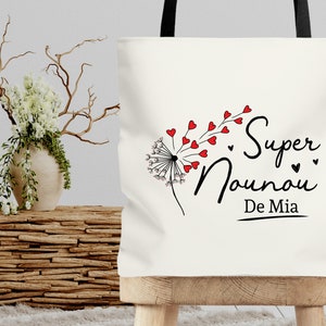 Tote bag cabas Maîtresse, Atsem, Nounou personnalisable Souffle Cœur image 3