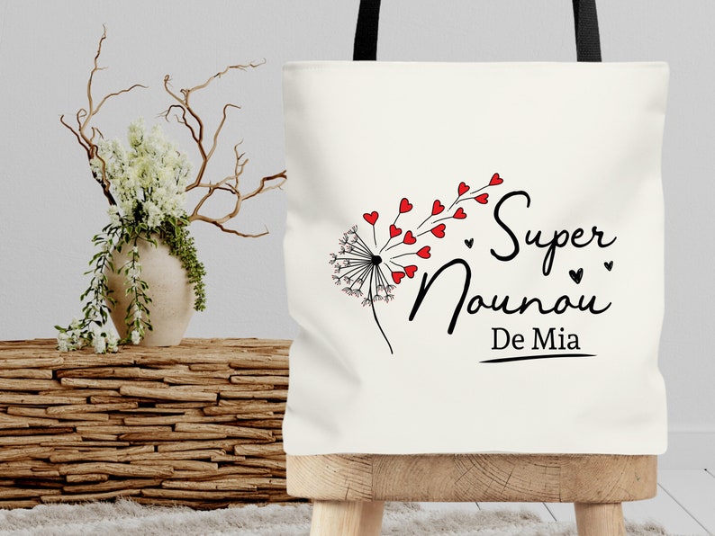 Tote bag cabas Maîtresse, Atsem, Nounou personnalisable Souffle Cœur image 3