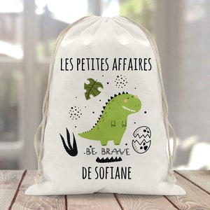Sac à doudou / pochon / pochette avec lien personnalisé en coton pour enfant 3 tailles Dinosaure vert