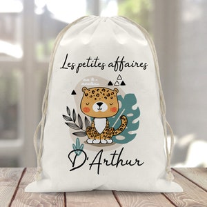 Sac à doudou / pochon / pochette avec lien personnalisé en coton pour enfant 3 tailles Tigre image 1