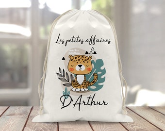 Sac à doudou / pochon / pochette avec lien personnalisé en coton pour enfant 3 tailles Tigre