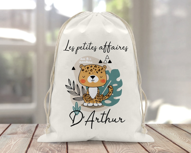 Sac à doudou / pochon / pochette avec lien personnalisé en coton pour enfant 3 tailles Tigre image 1