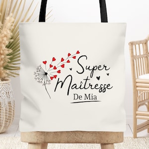 Tote bag cabas Maîtresse, Atsem, Nounou personnalisable Souffle Cœur