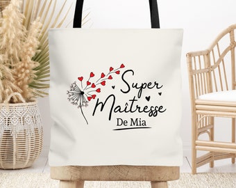 Tote bag cabas Maîtresse, Atsem, Nounou personnalisable Souffle Cœur