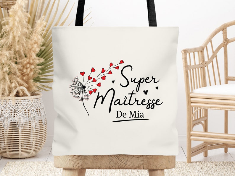 Tote bag cabas Maîtresse, Atsem, Nounou personnalisable Souffle Cœur image 1