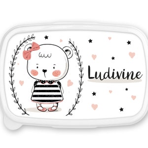 Boîte à goûter repas, lunch box, rentrée école, pour enfant prénom personnalisable - Ours fille