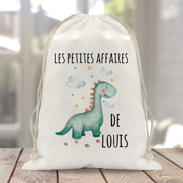 Sac à doudou / pochon / pochette avec lien personnalisé en coton pour enfant 3 tailles Dinosaure