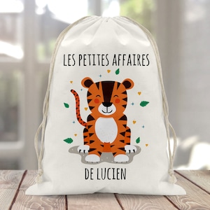 Sac à doudou / pochon / pochette avec lien personnalisé en coton pour enfant 3 tailles Tigre orange