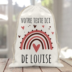 Sac à doudou / pochon / pochette avec lien personnalisé en coton pour enfant 3 tailles Arc en ciel rose image 2