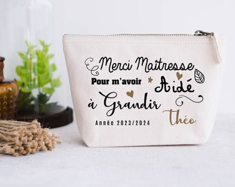 Trousse coton naturel personnalisable cadeau Maîtresse, Atsem, Nounou Grandir
