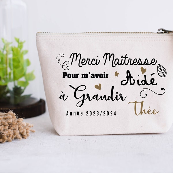 Trousse coton naturel personnalisable cadeau Maîtresse, Atsem, Nounou Grandir