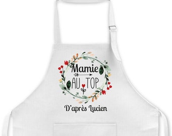 Tablier de cuisine 2 couleurs personnalisable Maman, Mamie, Marraine, etc... au top