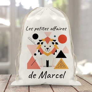 Sac à doudou / pochon / pochette avec lien personnalisé en coton pour enfant 3 tailles lion géométrique