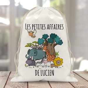 Sac à doudou / pochon / pochette avec lien personnalisé en coton pour enfant 3 tailles jungle