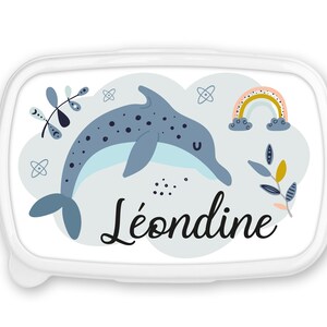 Boîte à goûter repas, lunch box, rentrée école, pour enfant prénom personnalisable  - Dauphin
