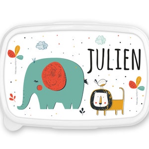 Meal snack box, lunch box, back to school, for child customizable first name - Elephant Lion