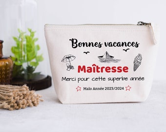 Trousse coton naturel personnalisable cadeau Maîtresse, Atsem, Nounou Bâteau