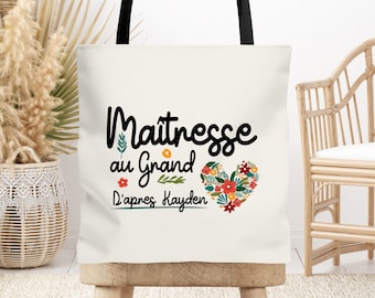 Tote bag cabas Maîtresse, Atsem, Nounou personnalisable Grand cœur