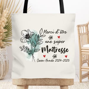 Tote bag cabas Maîtresse, Atsem, Nounou personnalisable Merci d'être, Cadeau de fin d'année, école, original