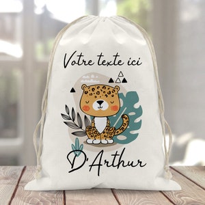 Sac à doudou / pochon / pochette avec lien personnalisé en coton pour enfant 3 tailles Tigre image 2