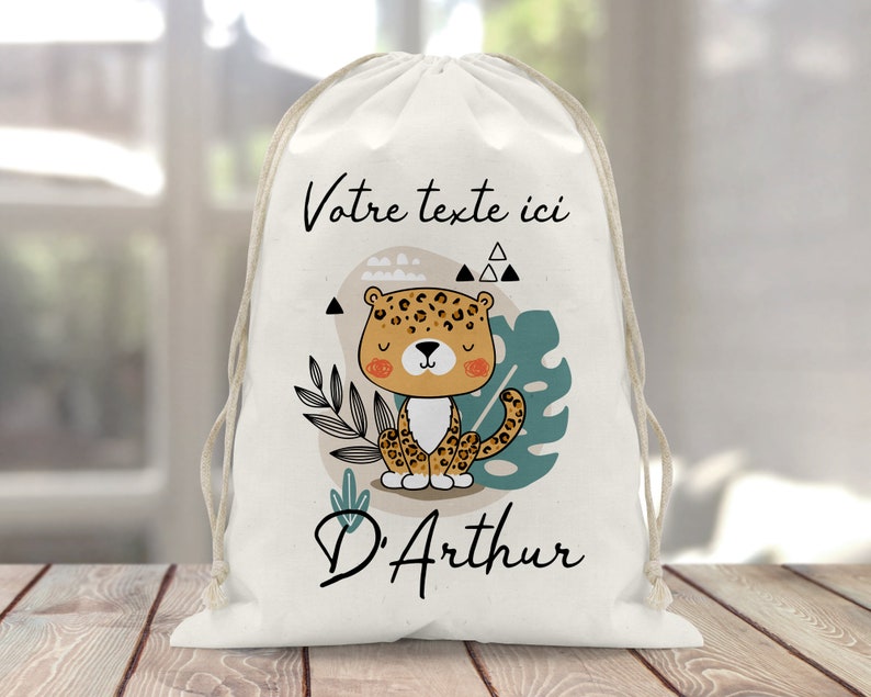 Sac à doudou / pochon / pochette avec lien personnalisé en coton pour enfant 3 tailles Tigre image 2