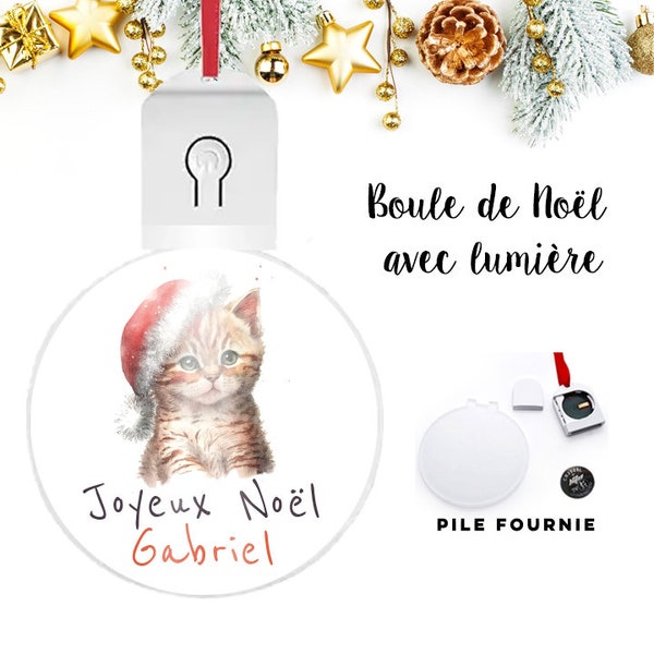 Boule de Noël personnalisable avec 6 différentes couleurs de lumière, cadeaux Noël, ornement Chat