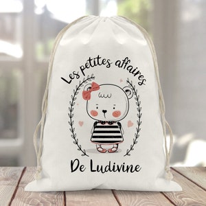 Sac à doudou / pochon / pochette avec lien personnalisé en coton pour enfant 3 tailles Ourson fille