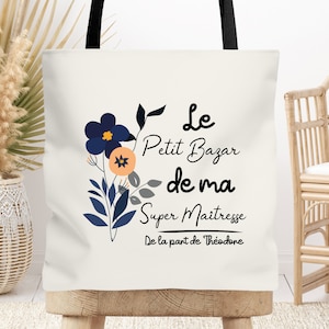 Tote bag cabas Maîtresse, Atsem, Nounou personnalisable Petit Bazar, Cadeau de fin d'année, école, original image 1