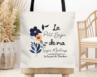 Tote bag cabas Maîtresse, Atsem, Nounou personnalisable Petit Bazar, Cadeau de fin d'année, école, original