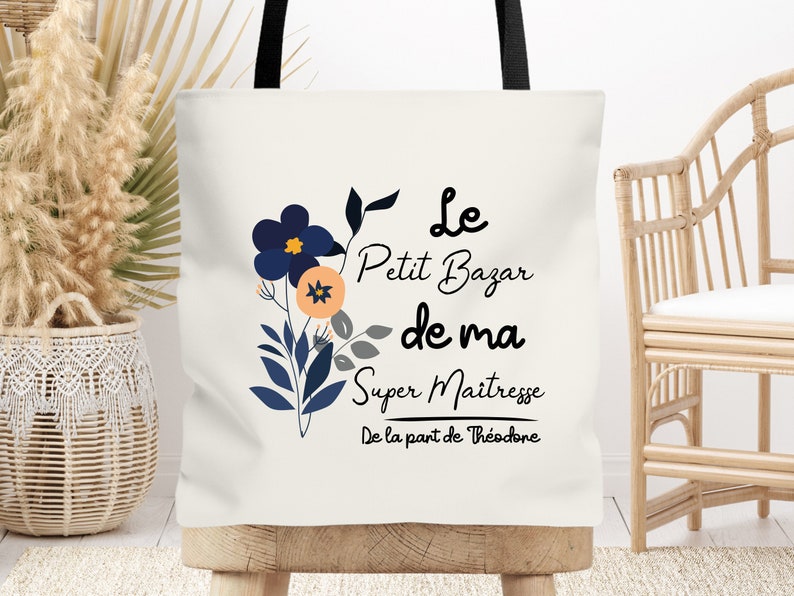 Tote bag cabas Maîtresse, Atsem, Nounou personnalisable Petit Bazar, Cadeau de fin d'année, école, original image 1