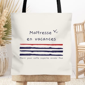 Tote bag cabas Maîtresse, Atsem, Nounou personnalisable Vague, Cadeau de fin d'année, école, original