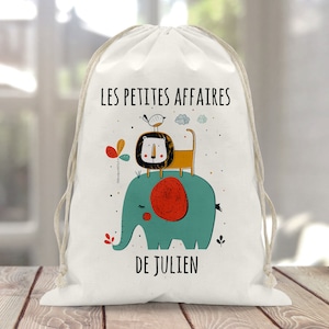 Sac à doudou / pochon / pochette avec lien personnalisé en coton pour enfant 3 tailles Éléphant