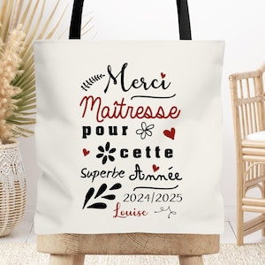 Tote bag cabas Maîtresse, Atsem, Nounou personnalisable superbe, Cadeau de fin d'année, école, original