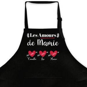 Tablier de cuisine 6 couleurs personnalisable Maman, Mamie, Marraine, etc... amours