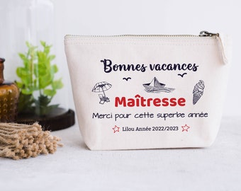 Trousse coton naturel personnalisable cadeau Maîtresse, Atsem, Nounou Bâteau