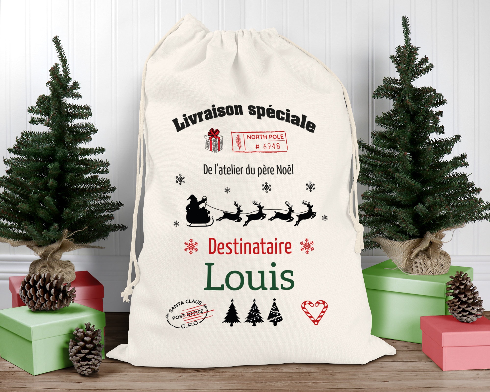 Grand sac cadeau de Noël publicitaire - Grand sac de Noël