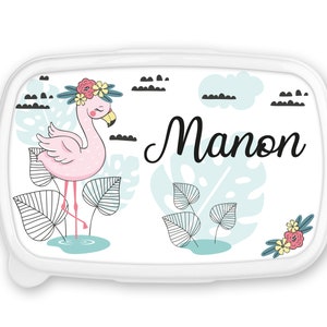 Boîte à goûter repas, lunch box, rentrée école, pour enfant prénom personnalisable - Flamand rose