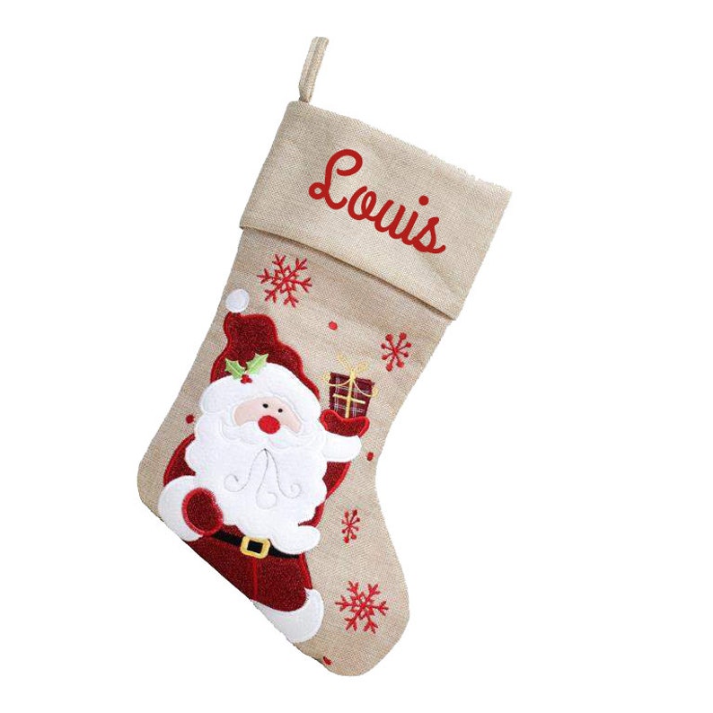 Chaussette Noël personnalisée jute, père Noël avec le prénom de votre choix image 4