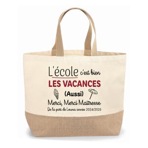Sac cabas jute personnalisable cadeau Maîtresse, Atsem, aussi