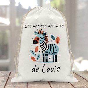 Sac à doudou / pochon / pochette avec lien personnalisé en coton pour enfant 3 tailles Zèbre couleur géométrique