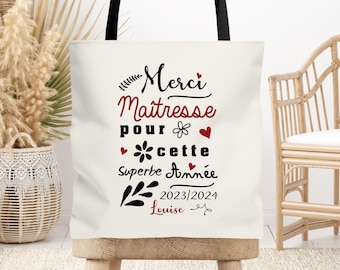 Tote bag cabas Maîtresse, Atsem, Nounou personnalisable superbe, Cadeau de fin d'année, école, original