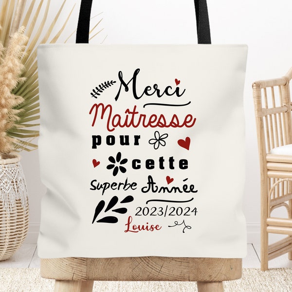 Tote bag cabas Maîtresse, Atsem, Nounou personnalisable superbe, Cadeau de fin d'année, école, original