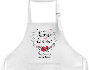 Tablier de cuisine 2 couleurs personnalisable Maman, Mamie, Marraine, etc... D'amour