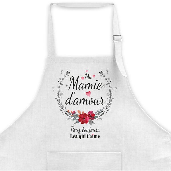 Tablier de cuisine 2 couleurs personnalisable Maman, Mamie, Marraine, etc... D'amour